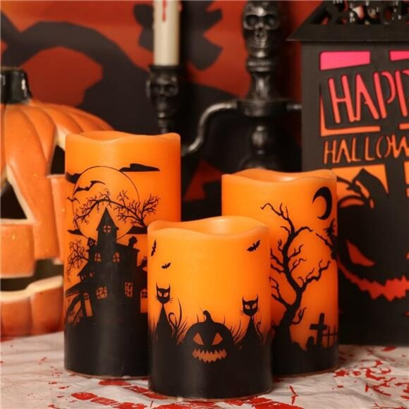 Halloween Flickering Flameless Candles with 6 Hour Timer Battery Operated LED - Picture 4 of 7